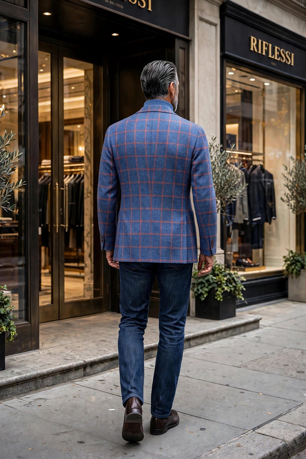 Sartorio Windowpane Virgin Wool Sport Jacket - model back