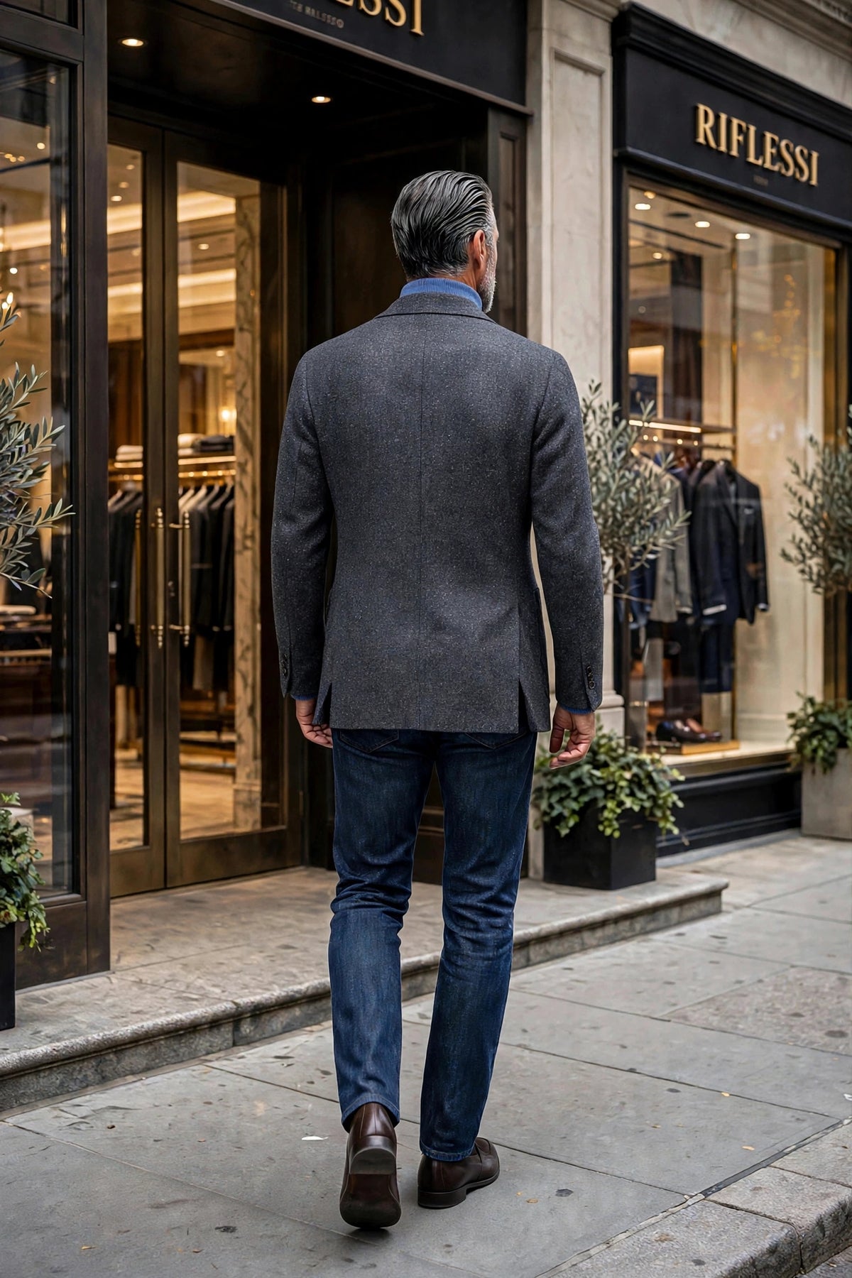 Sartorio Woven Virgin Wool-Silk-Linen Sport Jacket - model back