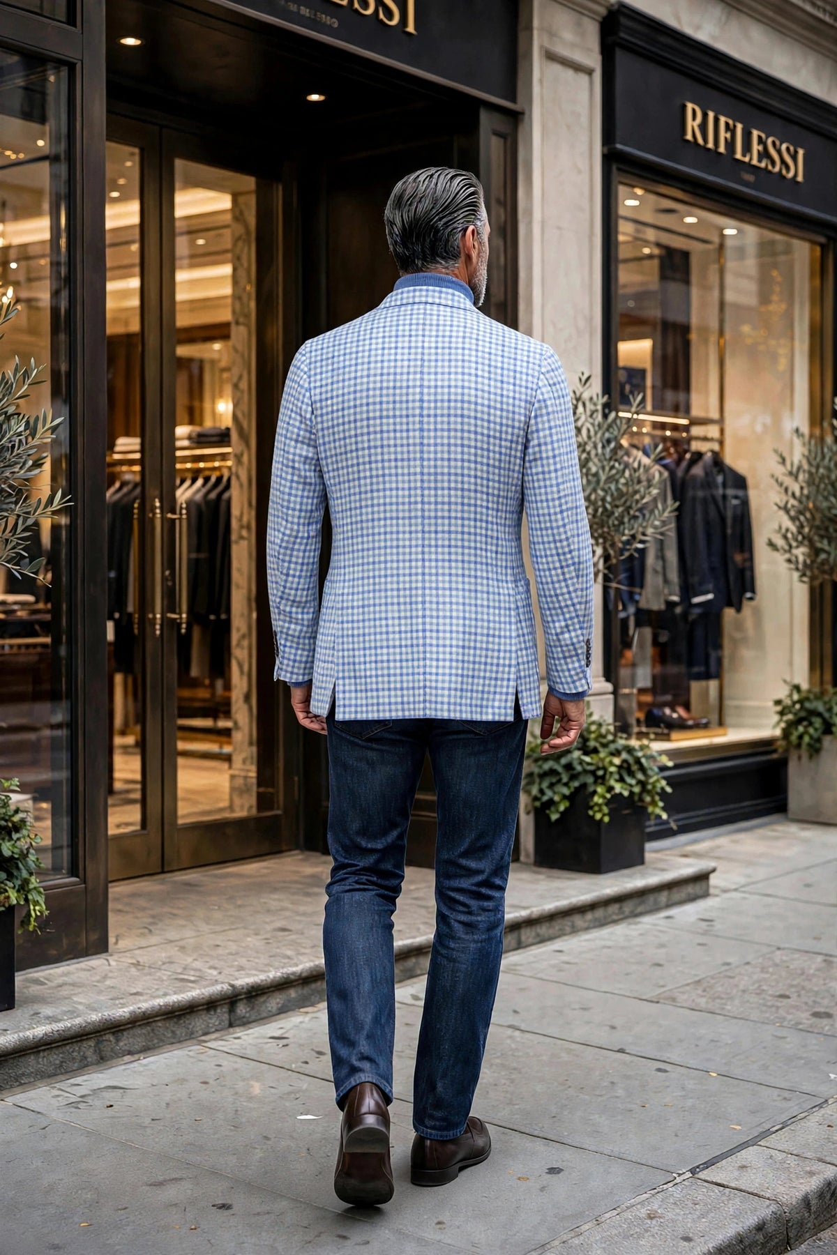 Sartorio Double Breasted Shepherd Check Cashmere Sport Jacket - model back