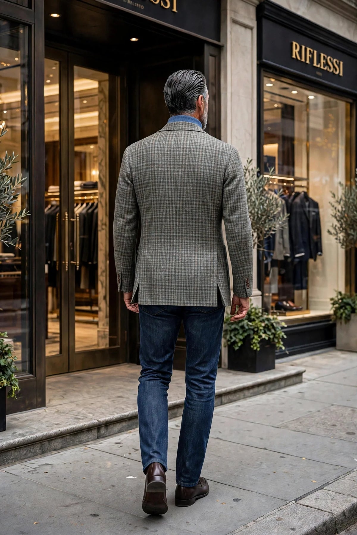Sartorio Prince of Wales Cashmere Sport Jacket — Sage/ Light Grey