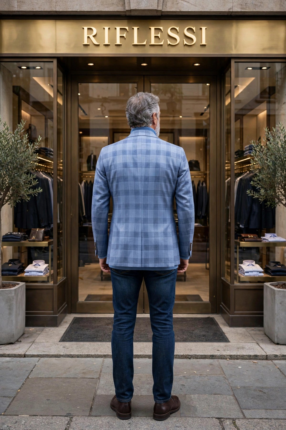 Sartorio Virgin Wool-Silk Checked Sport Jacket - model back