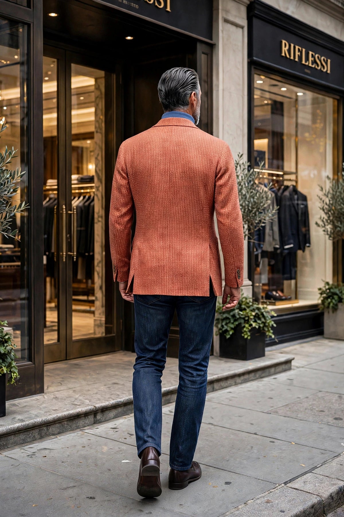 Sartorio Nailhead Silk-Linen Sport Jacket - model back