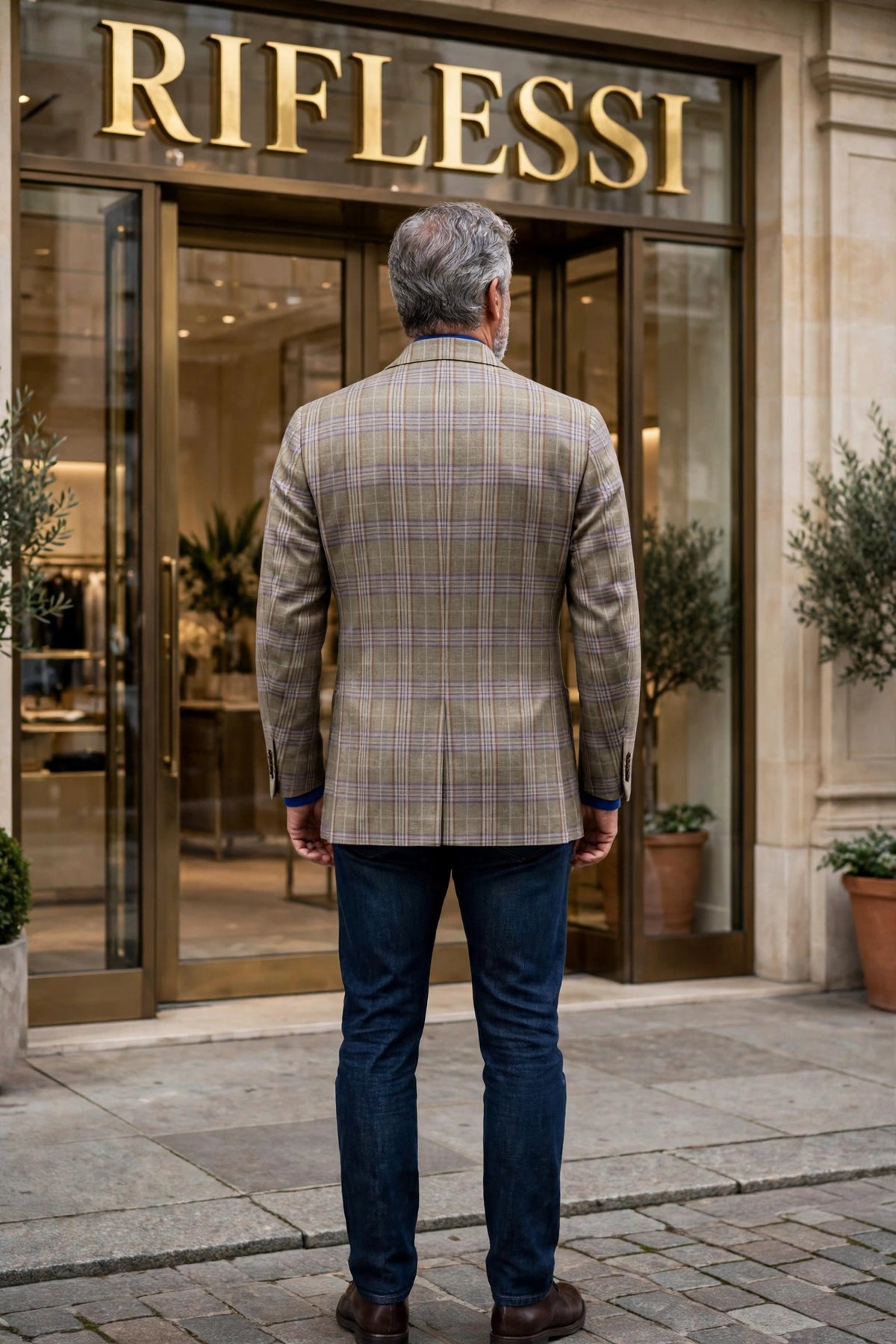 Sartorio Virgin Wool-Silk-Linen Checked Sport Jacket - model back