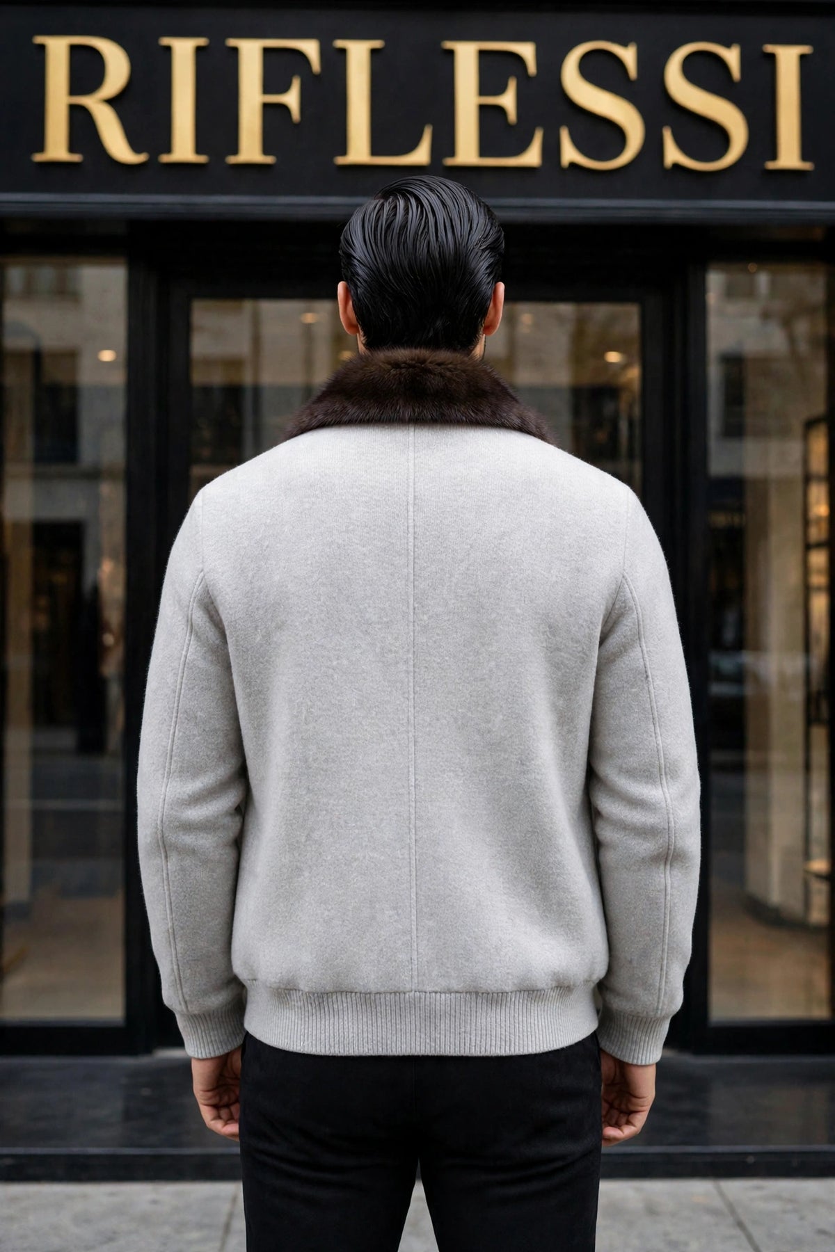 Sartorio Cashmere-Beaver Lined Bomber — Light Grey