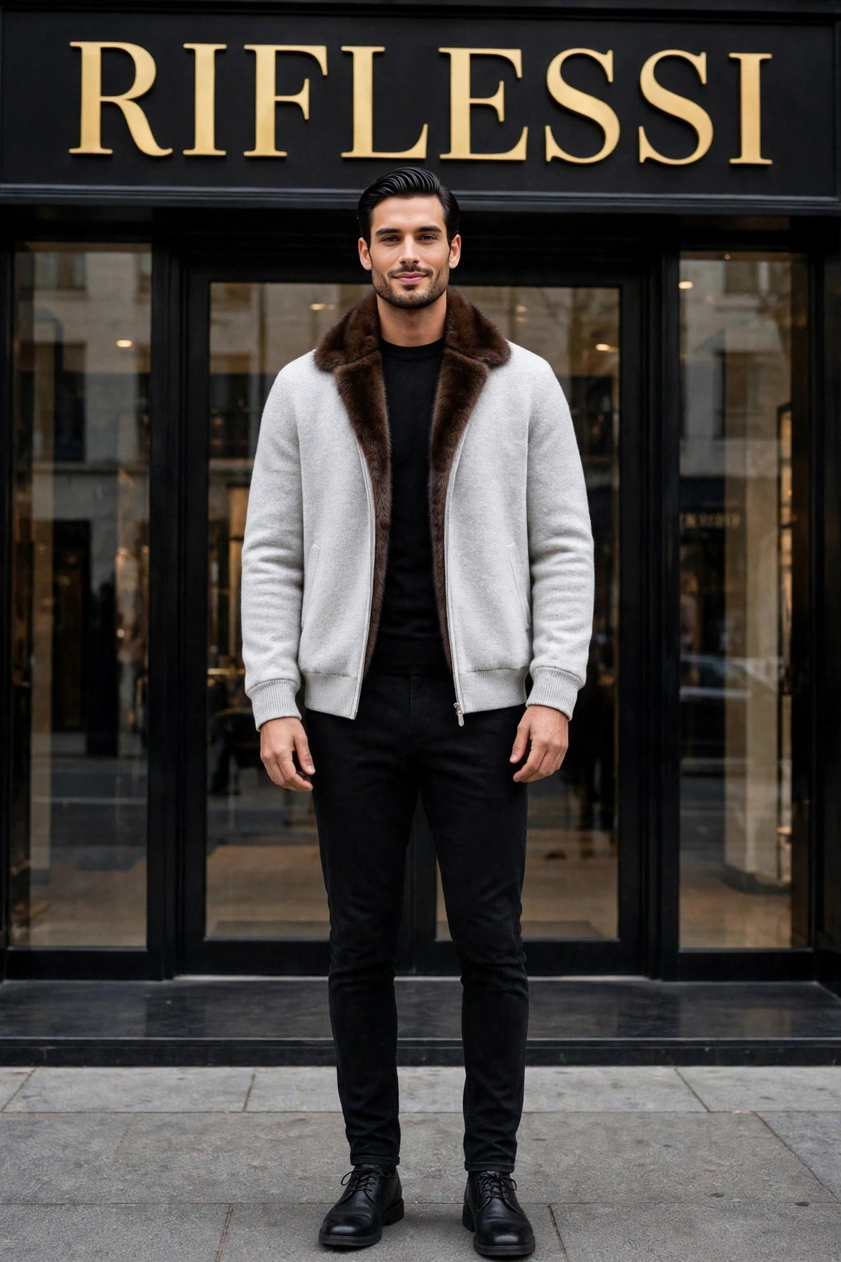 Sartorio Cashmere-Beaver Lined Bomber — Light Grey