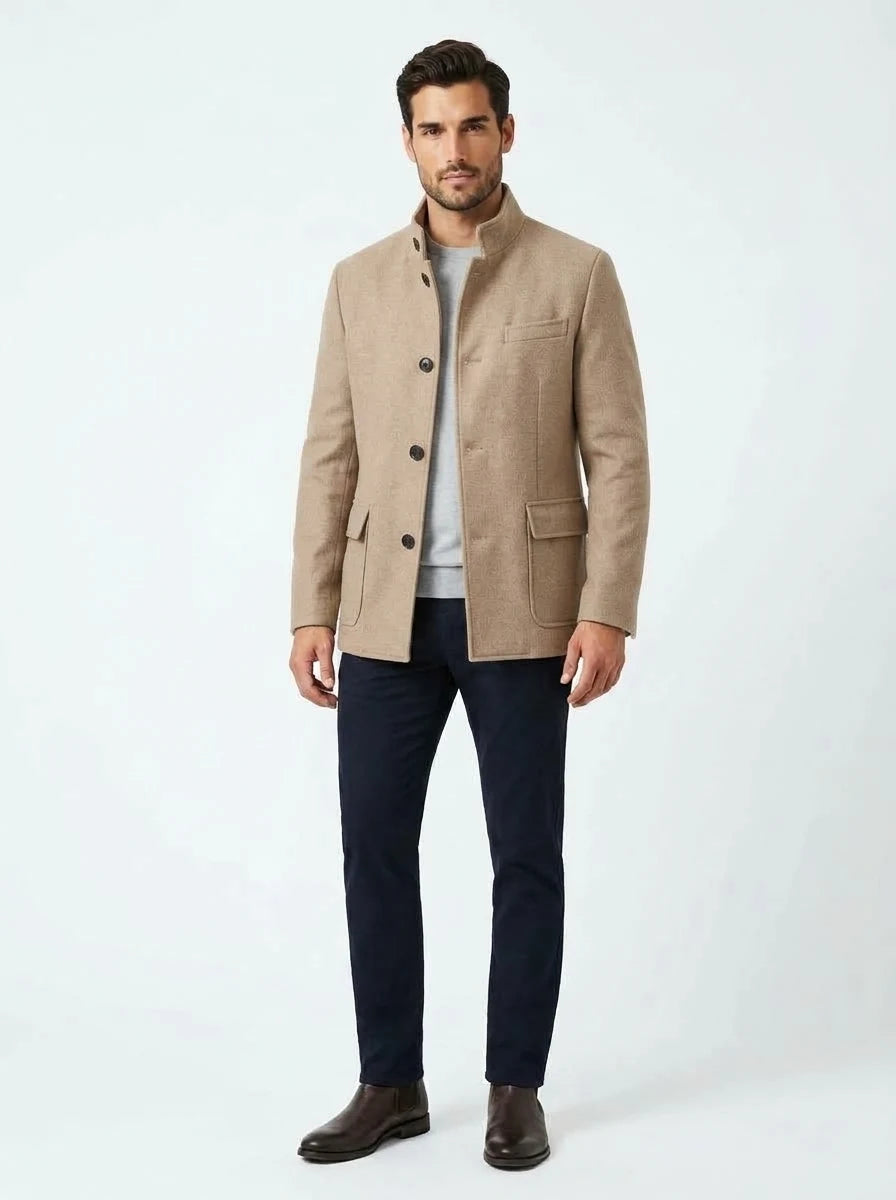 Beige Kired reversible coat on model