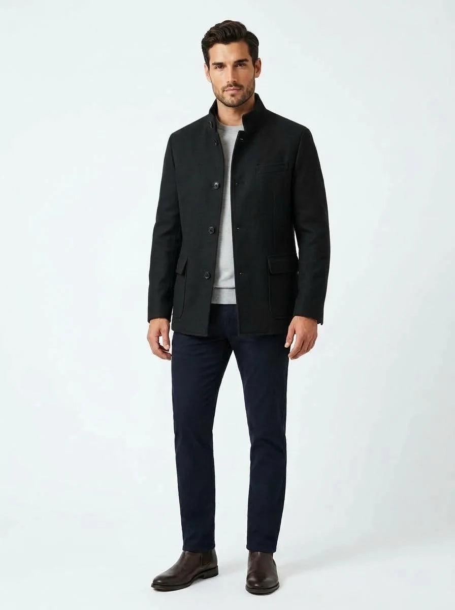 Black Kired reversible coat on model