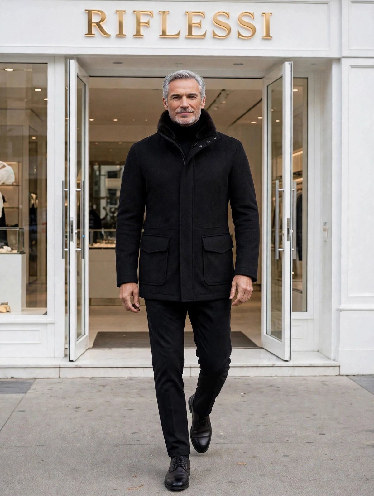 Sartorio suit on model, white shirt