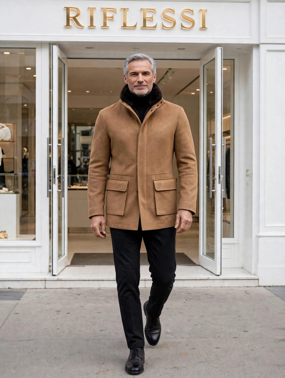 Sartorio suit on model, white shirt