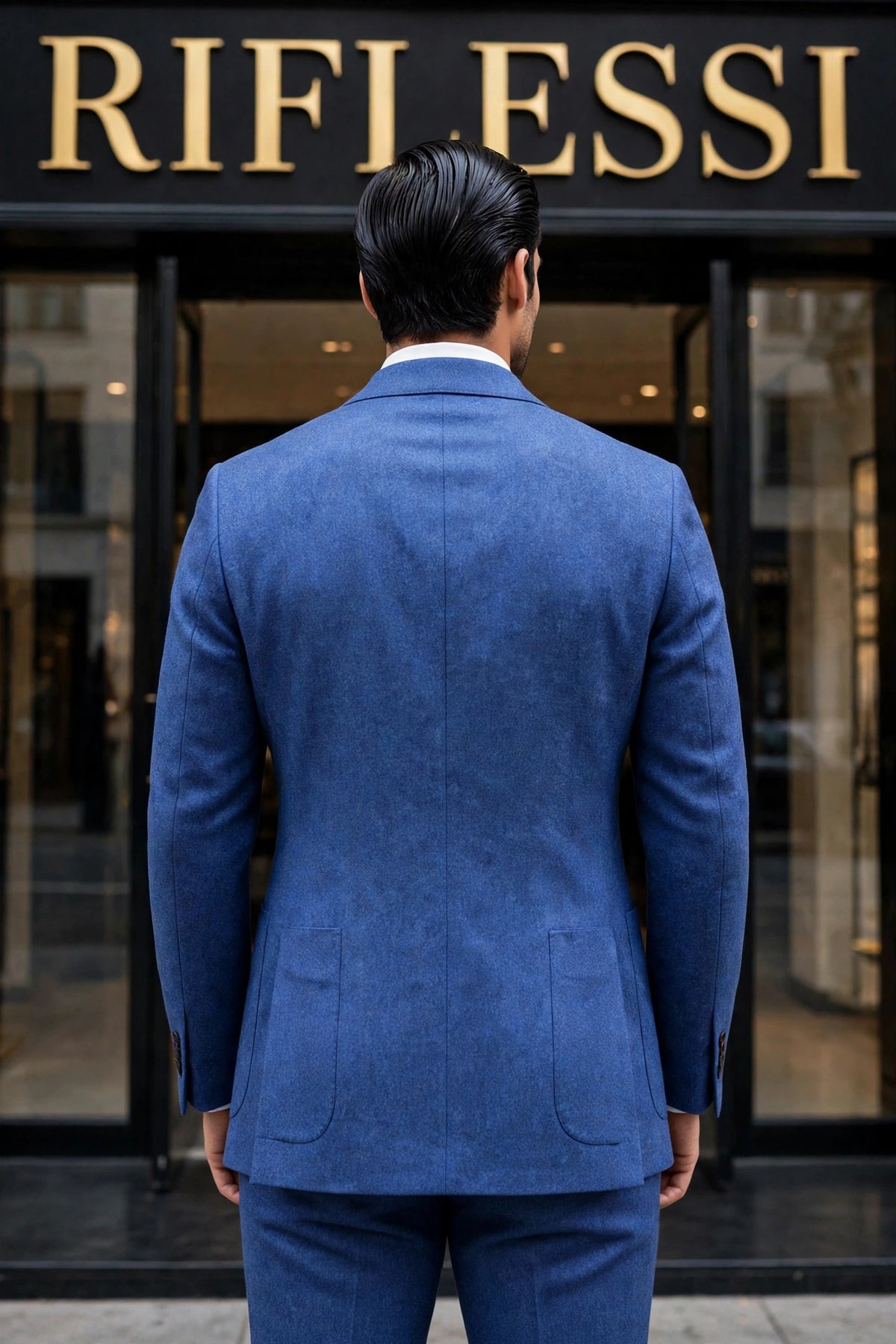 Sartorio suit on model, white shirt