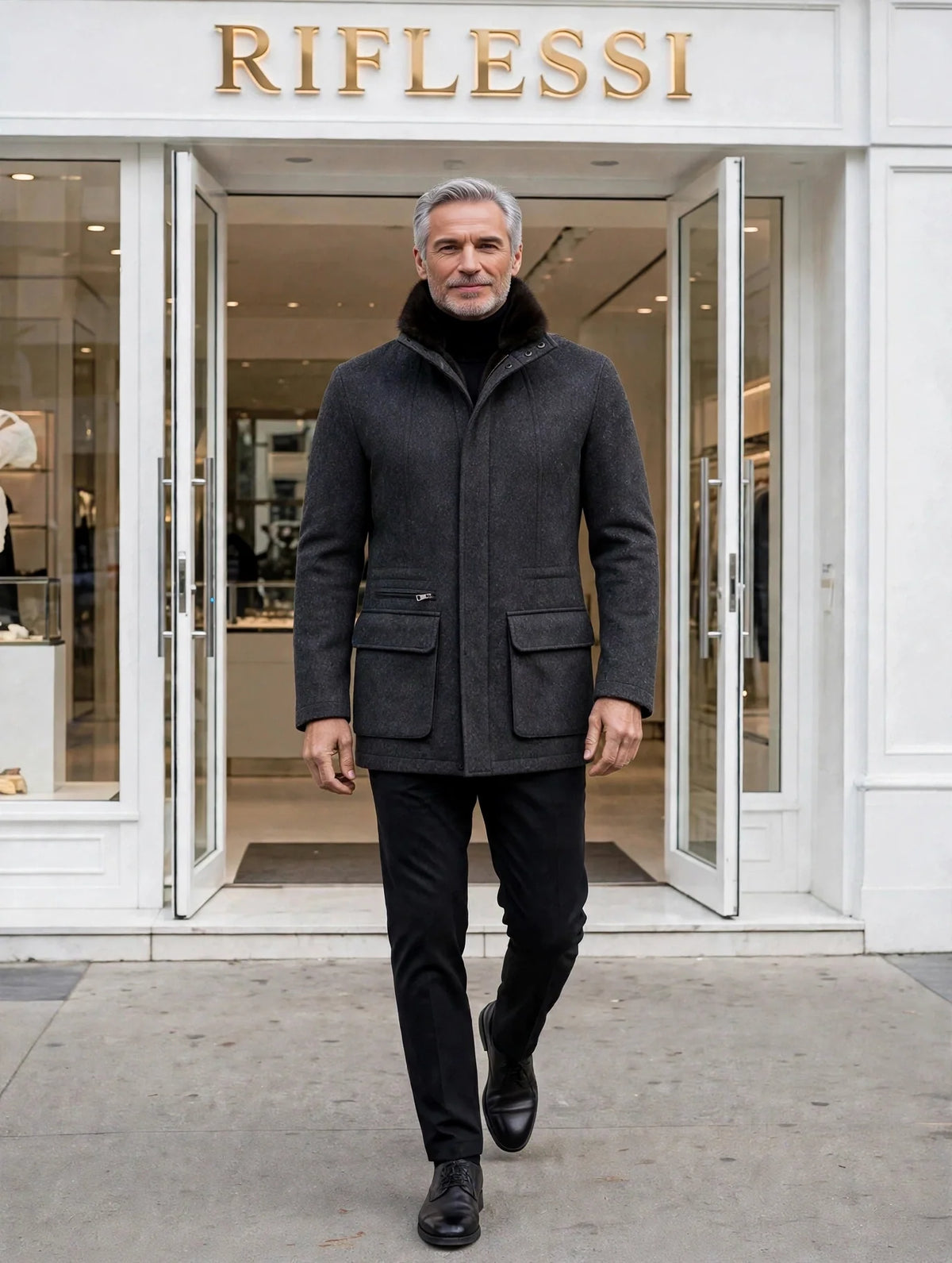 Kired by Kiton KONE Cashmere-Mink Fur Overcoat — Dark Grey