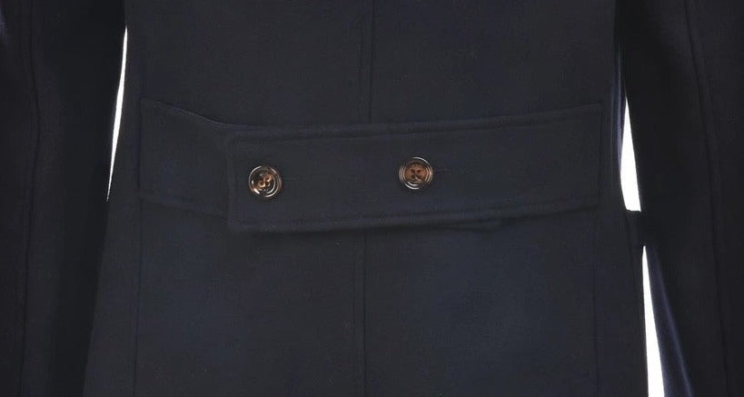 Kired Gyala Solid/ Pinstripe Nylon-Virgin Wool Double-Breasted Reversible Overcoat