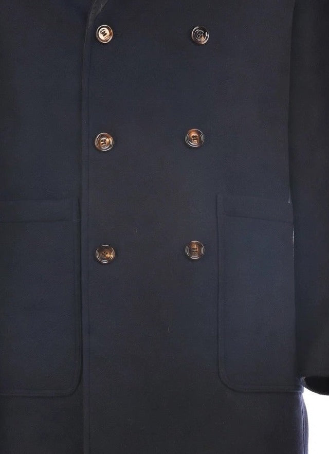 Kired Gyala Solid/ Pinstripe Nylon-Virgin Wool Double-Breasted Reversible Overcoat