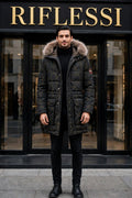 Eleventy Camo Nylon-Wool Coat w/ Removable Coyote Fur Trim Hood
