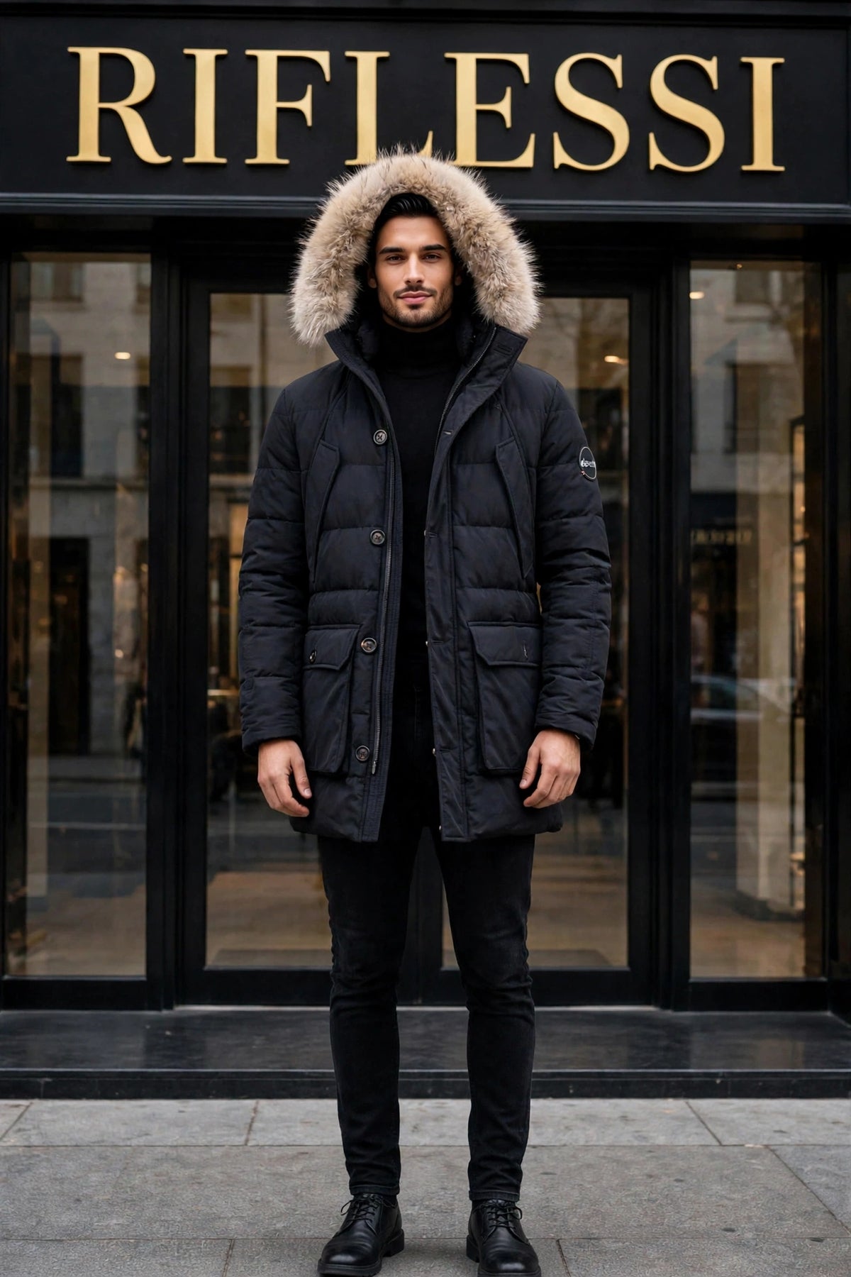 Eleventy Cotton-Wool Coat w/ Removable Coyote Fur Trim Hood
