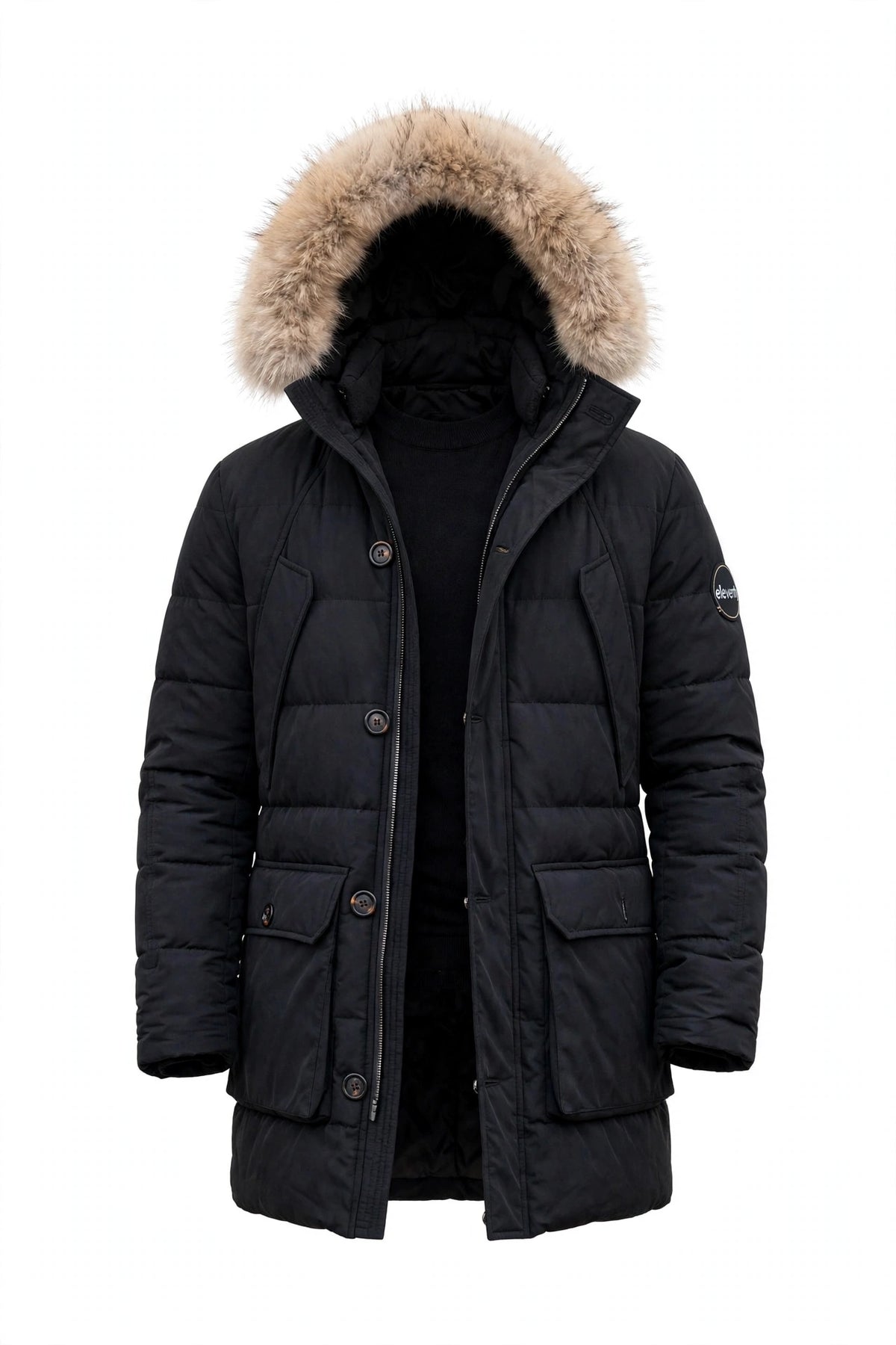 Eleventy Cotton-Wool Coat w/ Removable Coyote Fur Trim Hood
