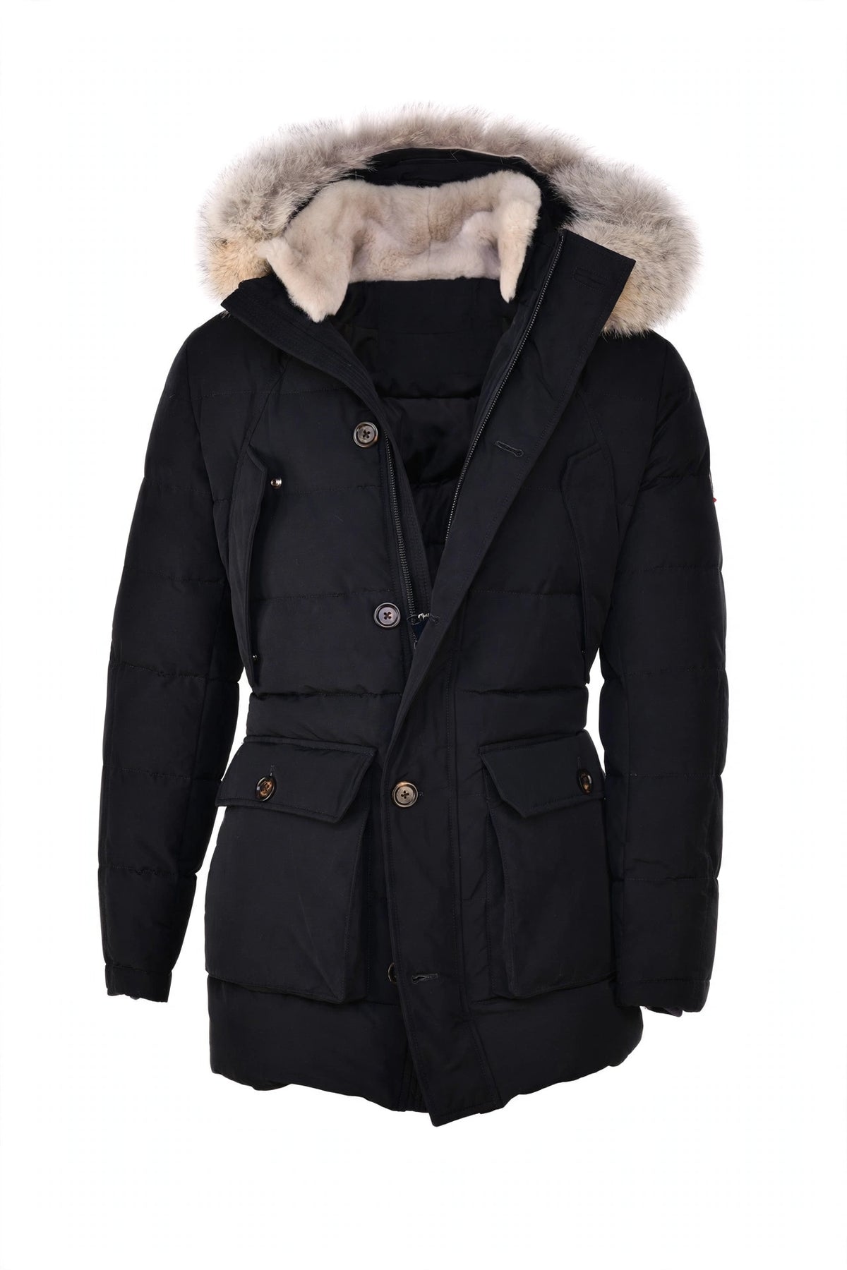 Eleventy Cotton-Wool Coat w/ Removable Coyote Fur Trim Hood