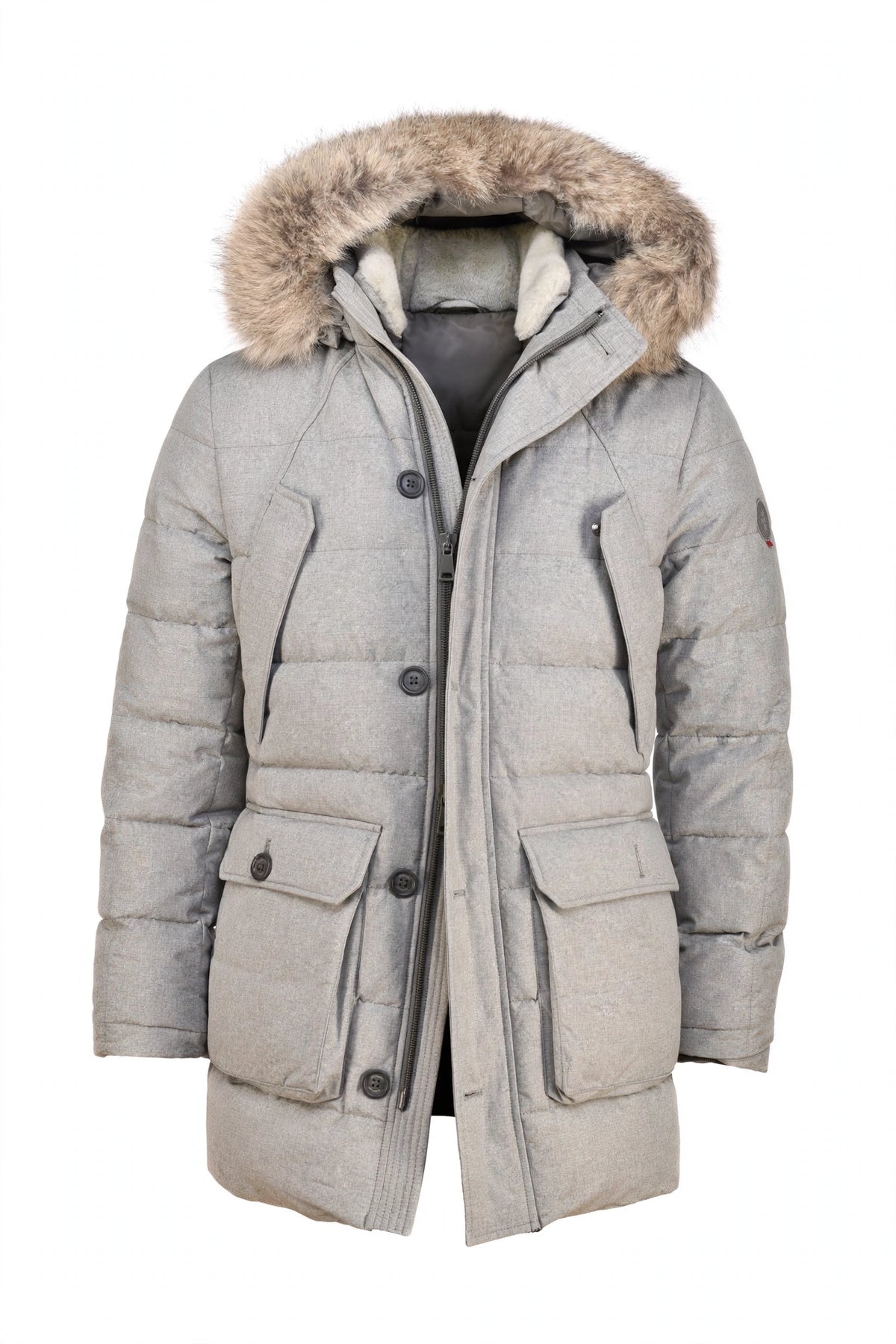 Eleventy Cotton-Wool Coat w/ Removable Coyote Fur Trim Hood