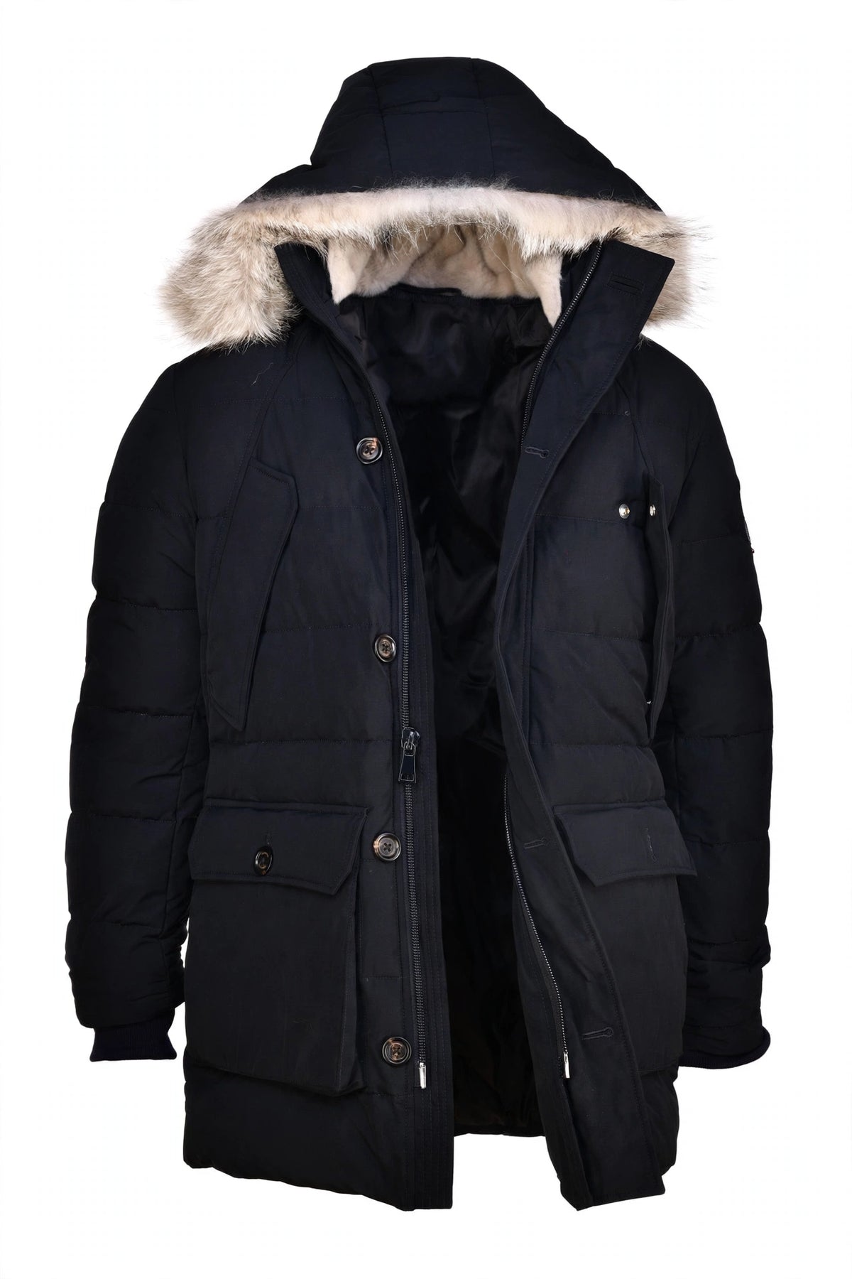 Eleventy Cotton-Wool Coat w/ Removable Coyote Fur Trim Hood