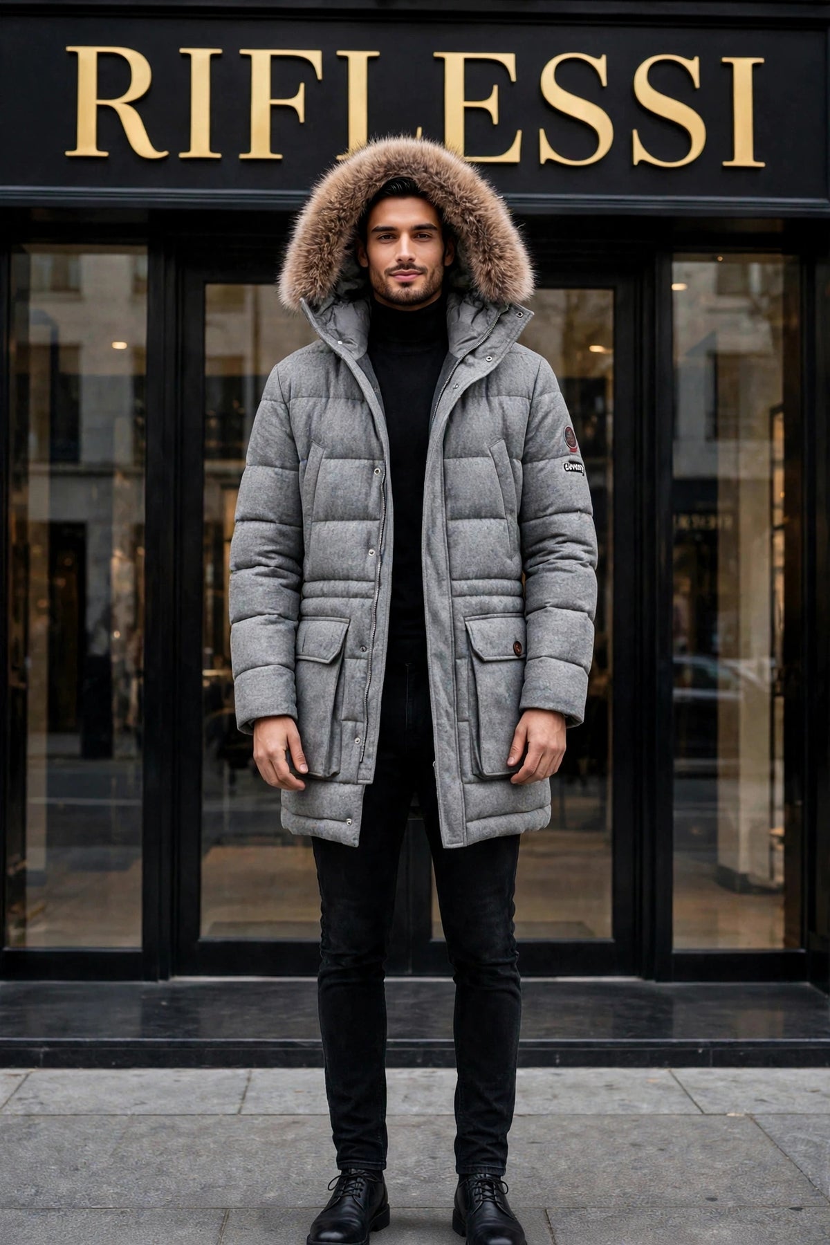 Eleventy Cotton-Wool Coat w/ Removable Coyote Fur Trim Hood