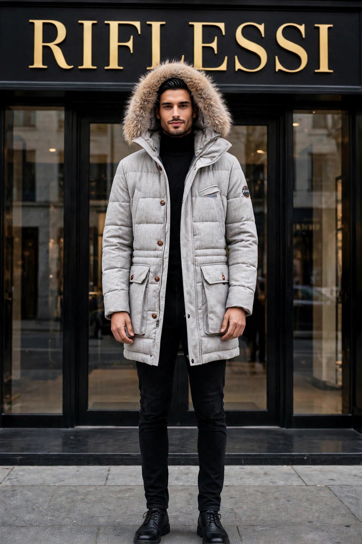 Eleventy Cotton-Wool Coat w/ Removable Coyote Fur Trim Hood