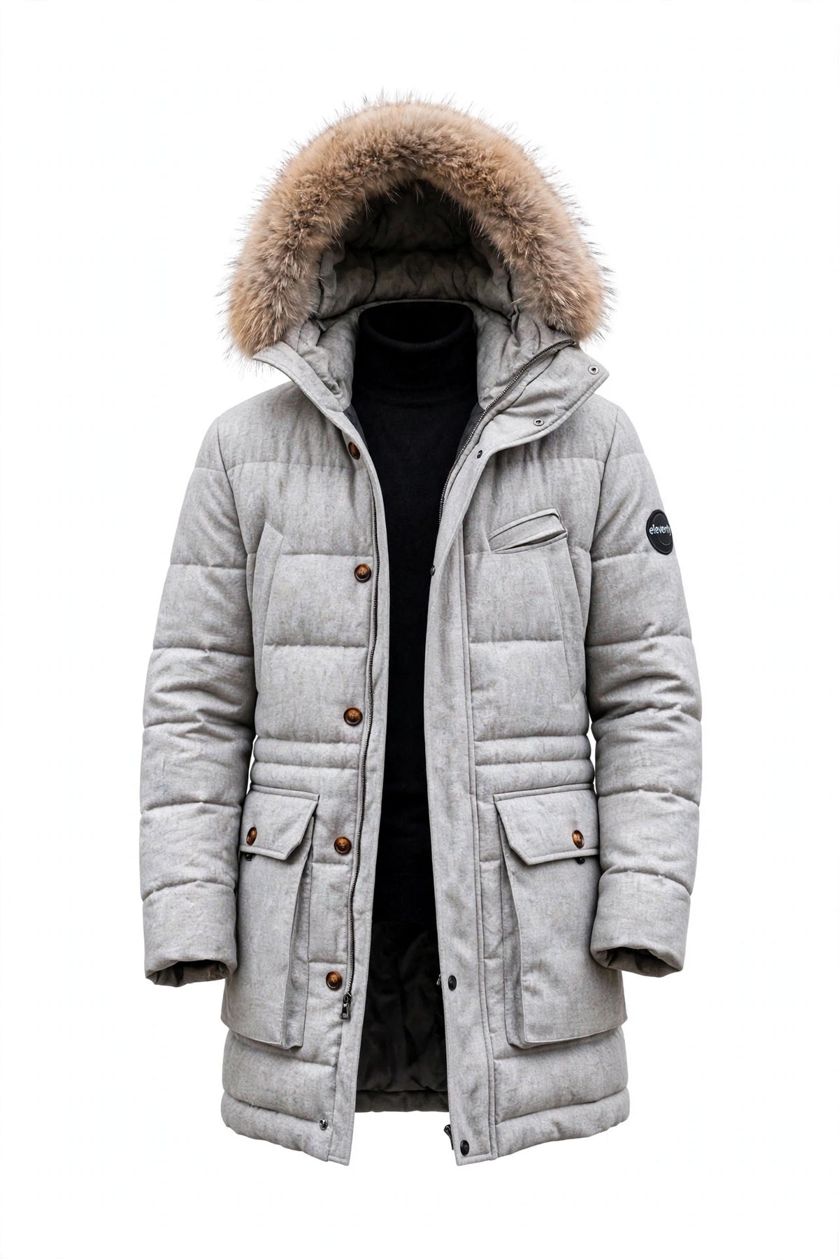Eleventy Cotton-Wool Coat w/ Removable Coyote Fur Trim Hood