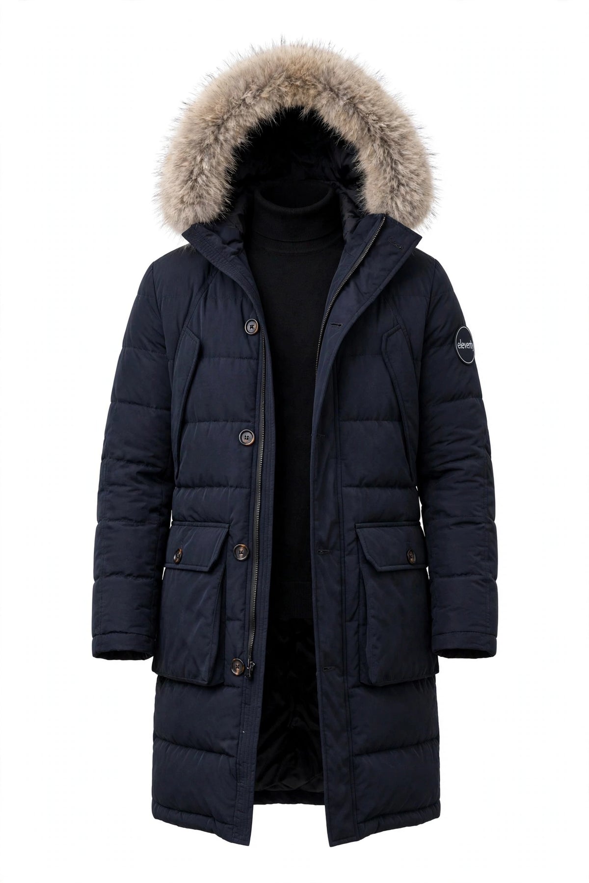 Eleventy Cotton-Wool Coat w/ Removable Coyote Fur Trim Hood