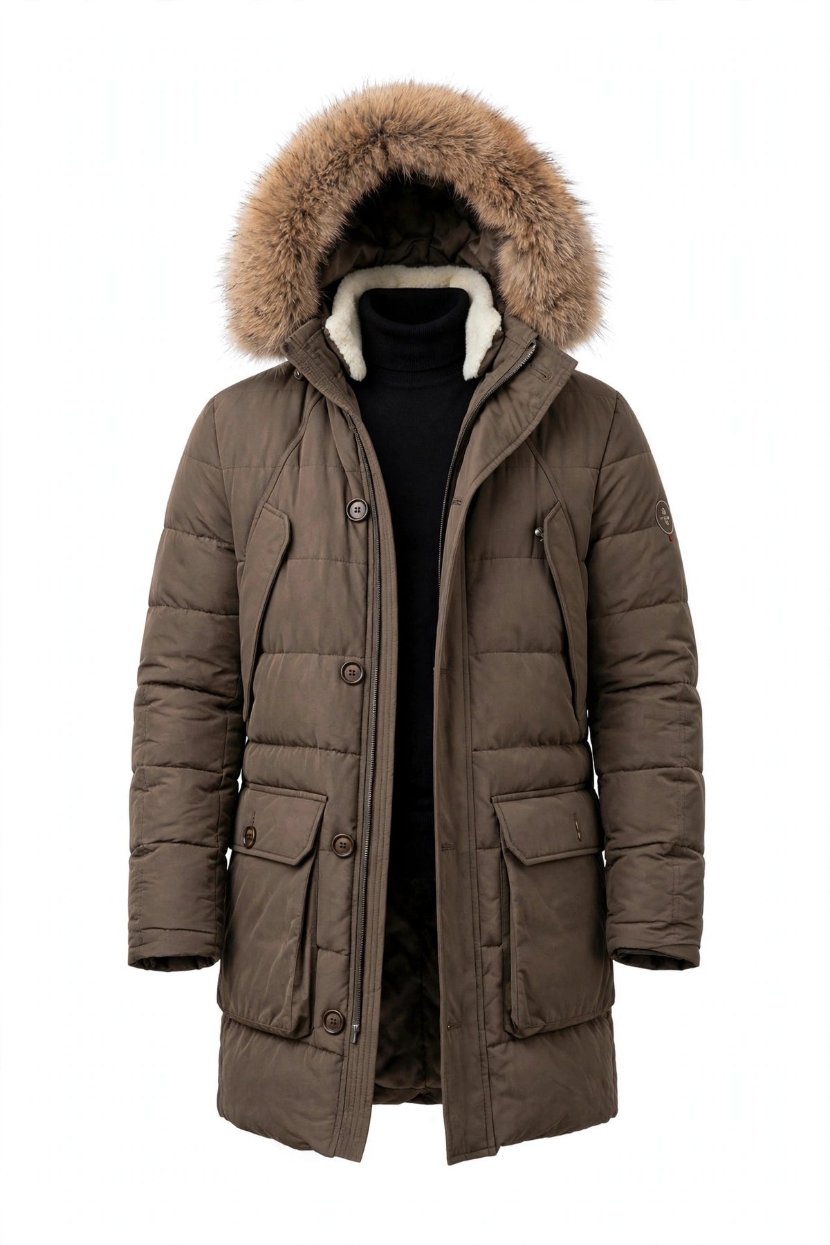 Eleventy Cotton-Wool Coat w/ Removable Coyote Fur Trim Hood