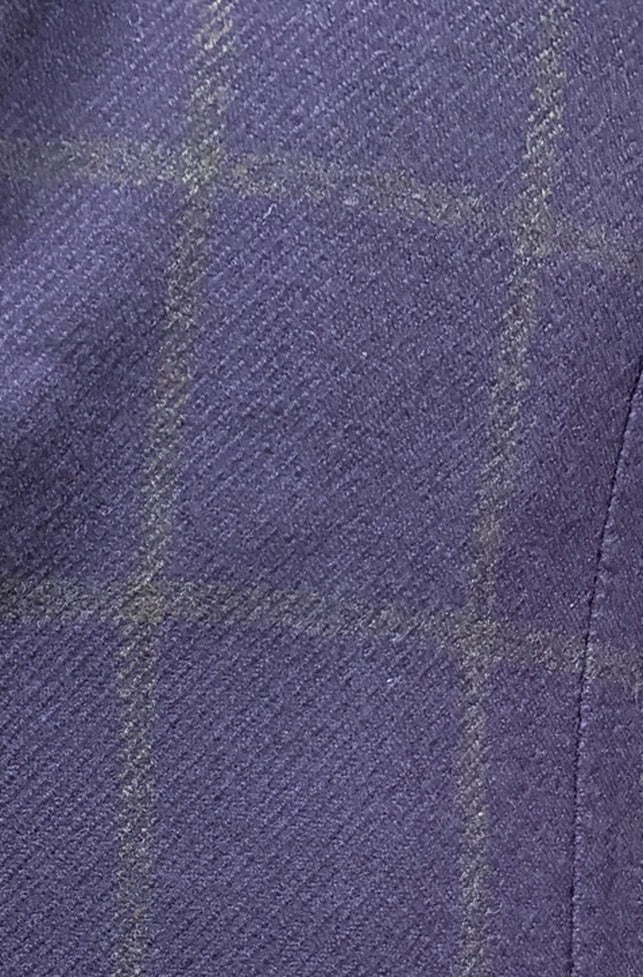 Sartorio purple windowpane cashmere fabric, close-up