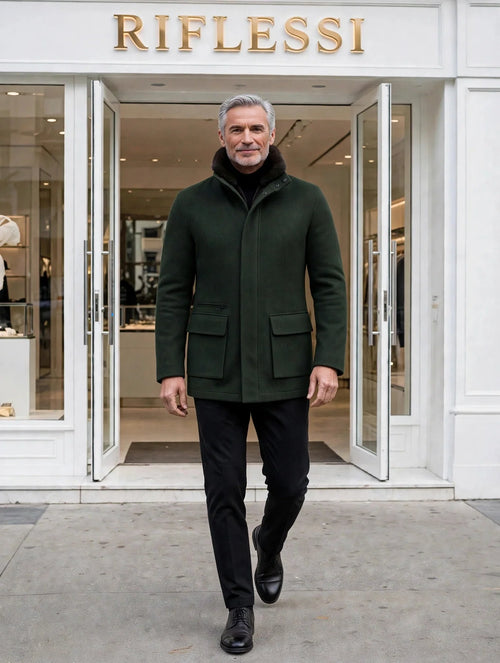 Kired by Kiton KONE Cashmere-Mink Fur Overcoat — Forest Green