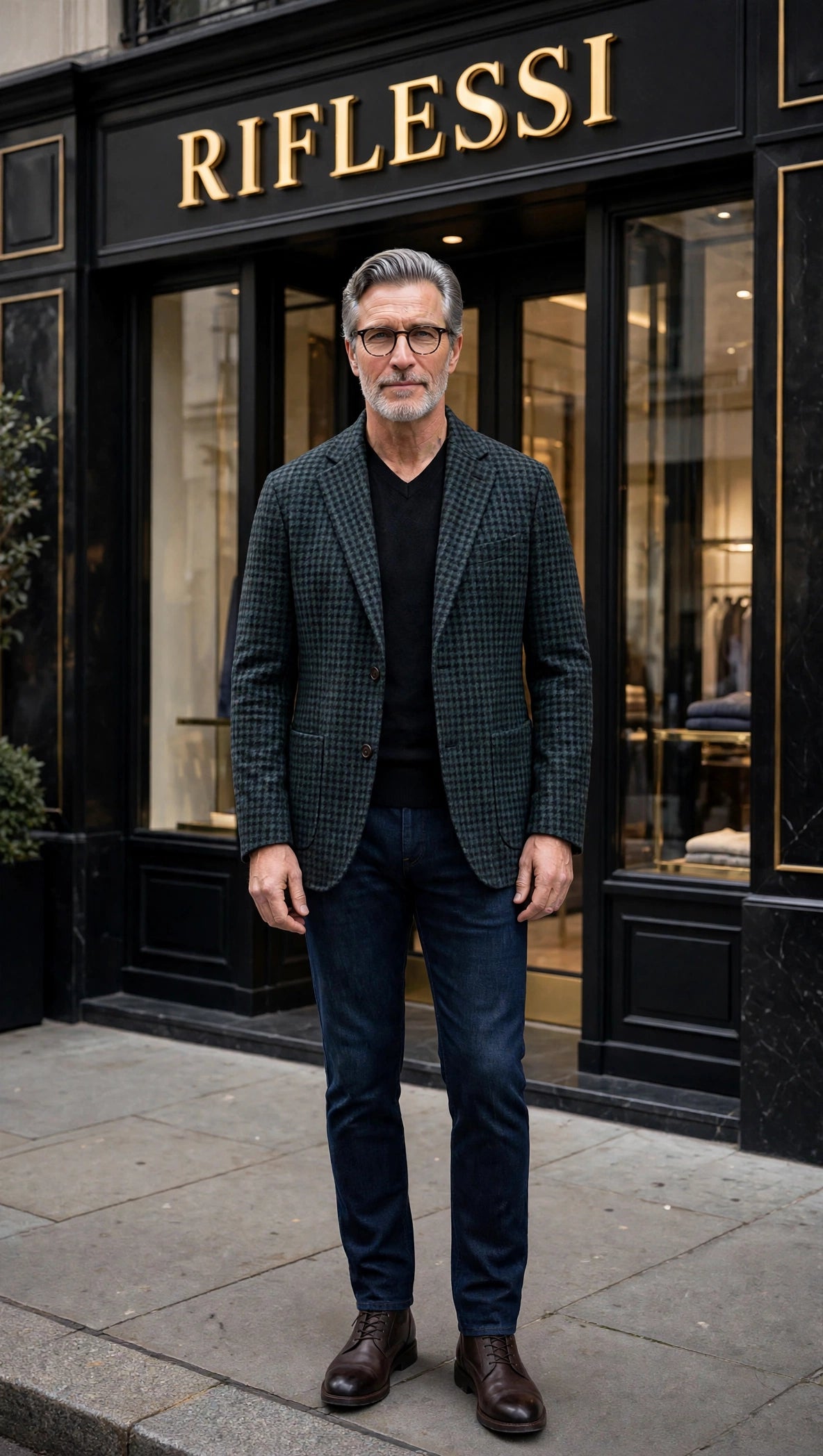 Sartorio Houndstooth Virgin Wool-Silk-Cotton Sport Jacket in forest green and black — on model, front