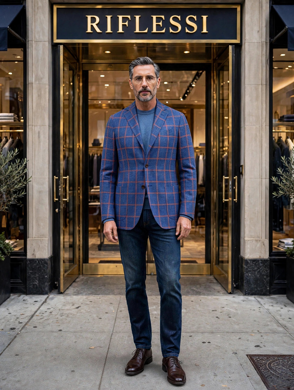 Sartorio Windowpane Virgin Wool Sport Jacket - model front