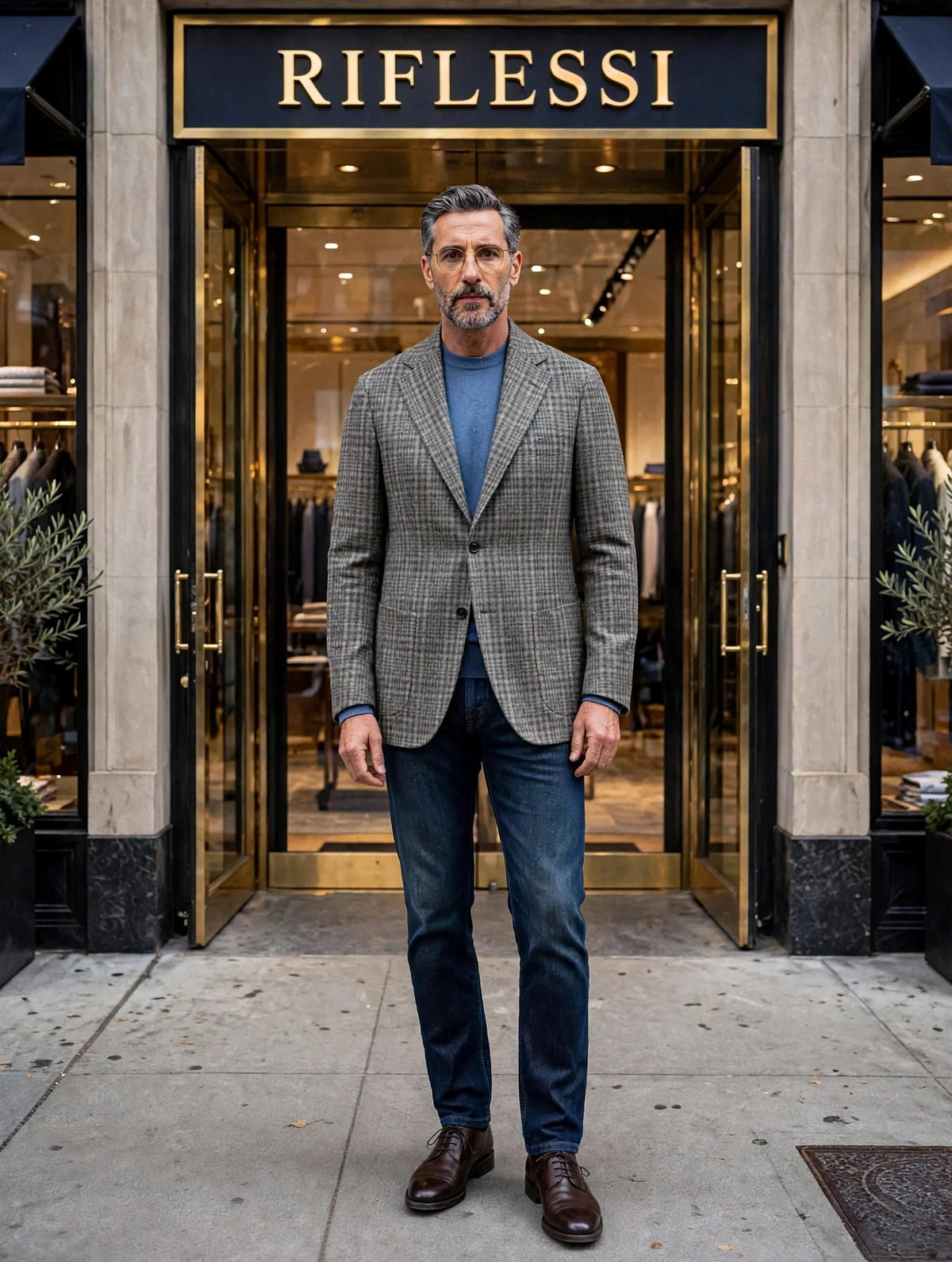 Sartorio Prince of Wales Cashmere Sport Jacket — Sage/ Light Grey