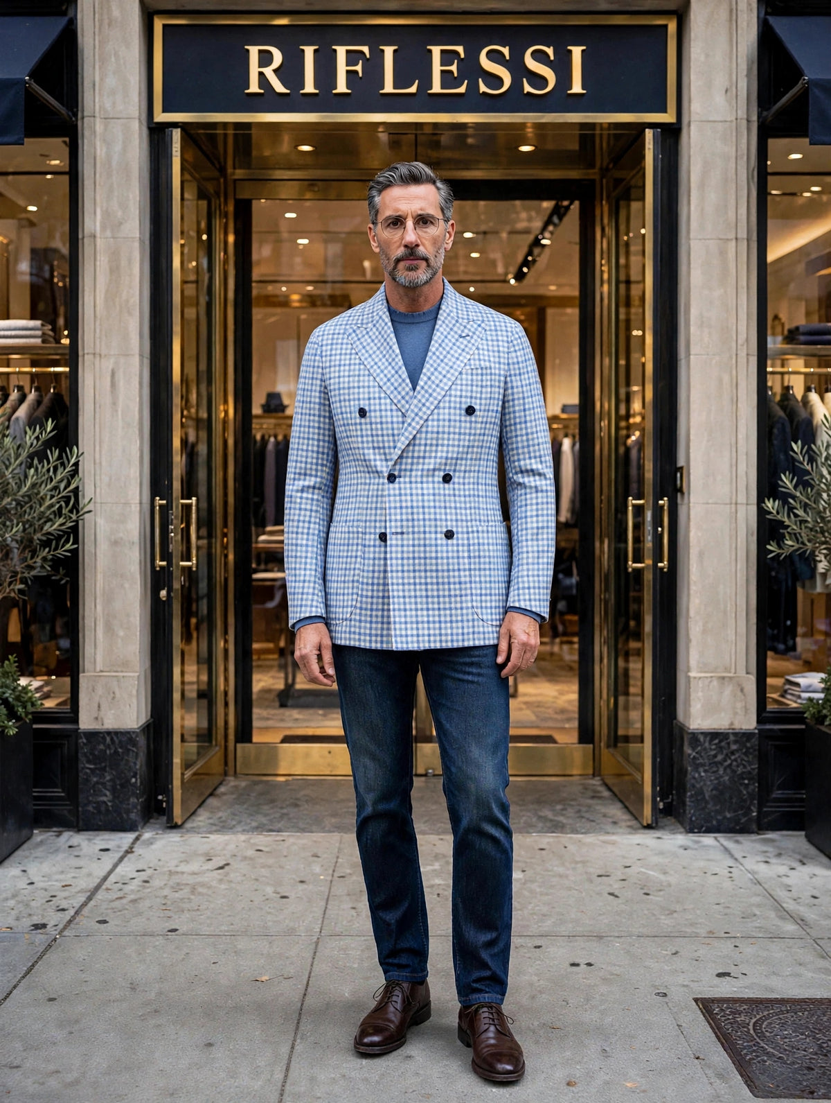 Sartorio Double Breasted Shepherd Check Cashmere Sport Jacket - model front