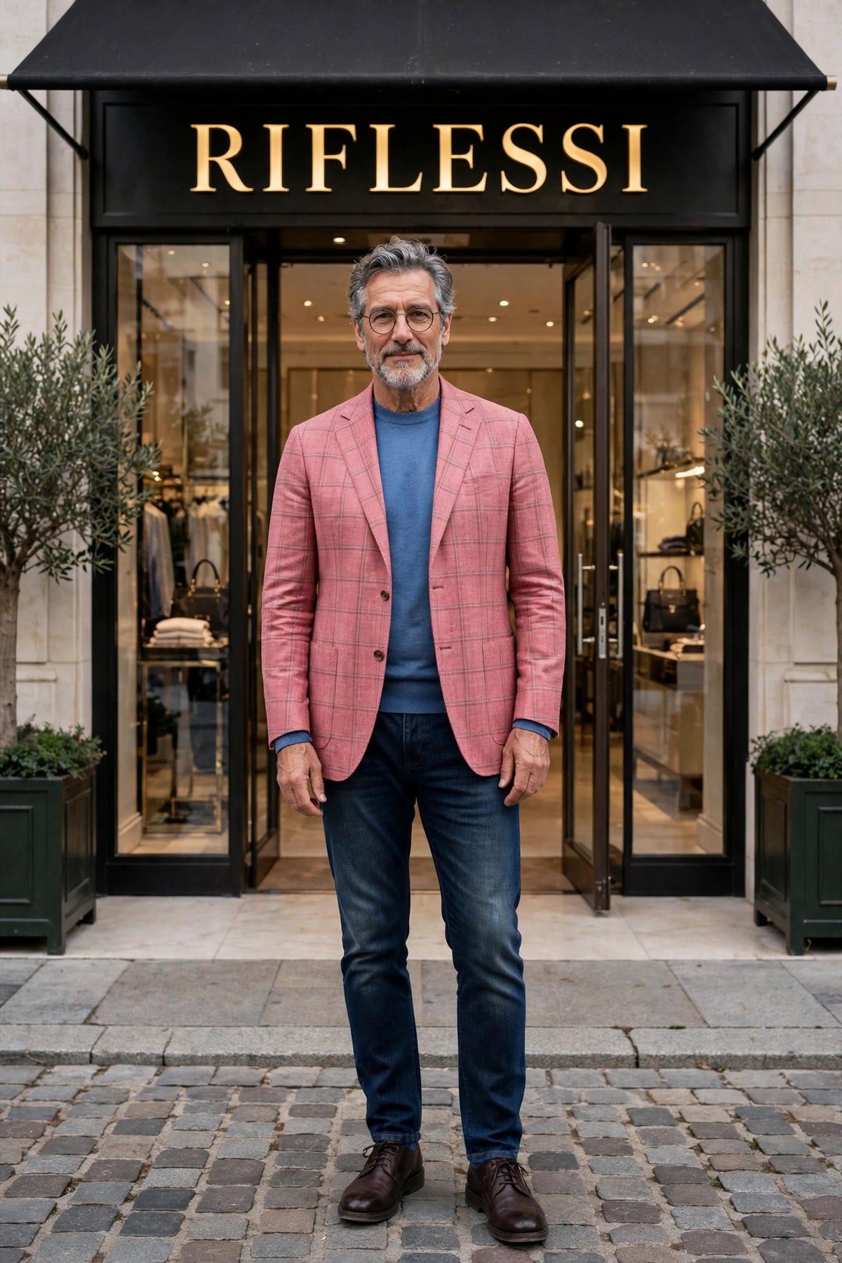 Sartorio Virgin Wool-Silk-Linen Windowpane Sport Jacket - model front