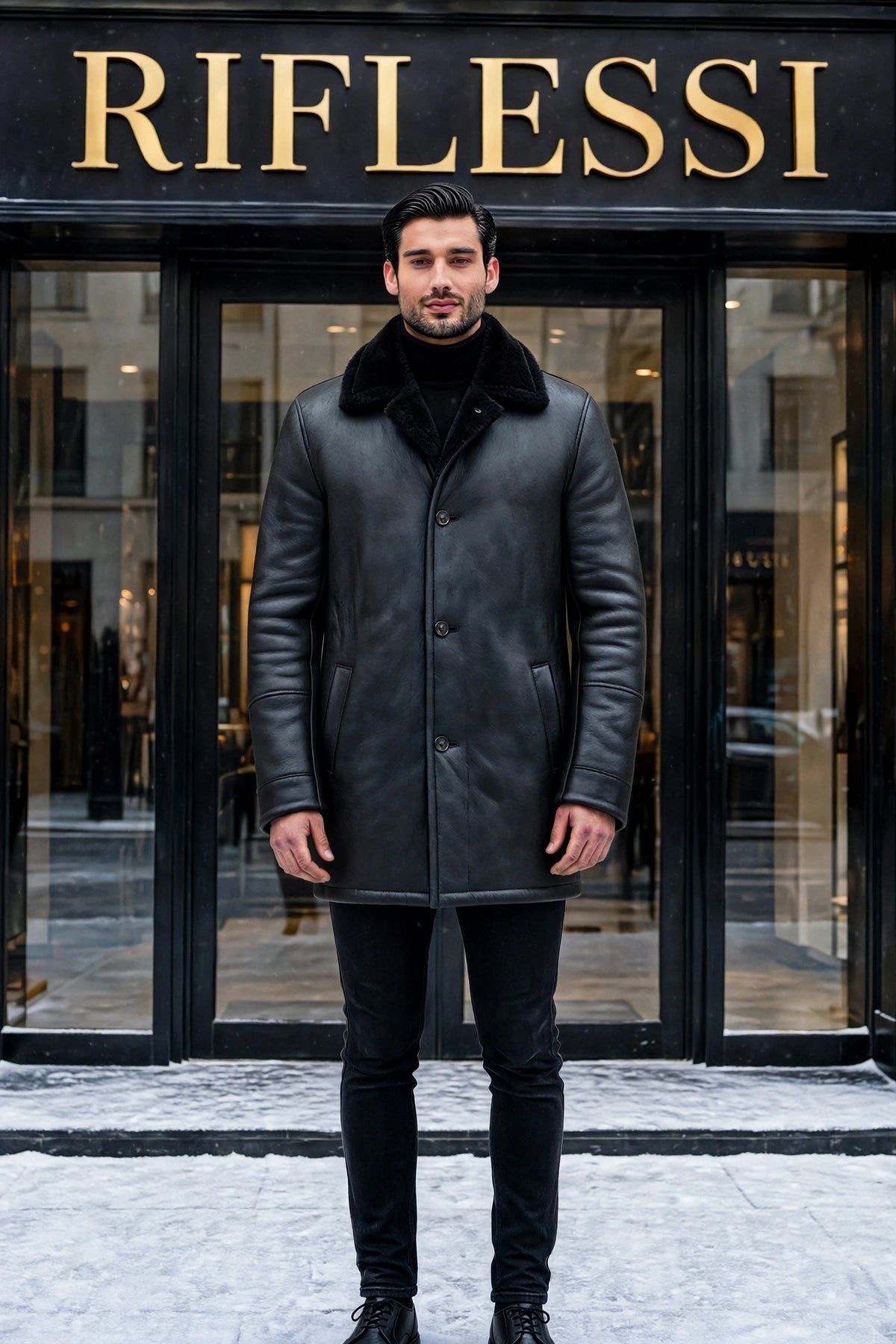 Hettabretz ISA Black Leather Buttoned Shearling Coat