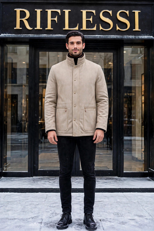 Kired by Kiton KONE Virgin Wool-Nylon Overcoat w/ Mink Fur Lining — Beige