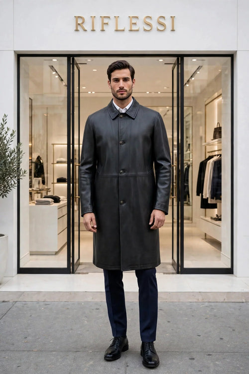 Kired ASTI Lambskin-Cashmere Reversible Overcoat — Black/ Light Grey