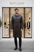 Kired ASTI Lambskin-Cashmere Reversible Overcoat — Dark Brown/ Dark Blue