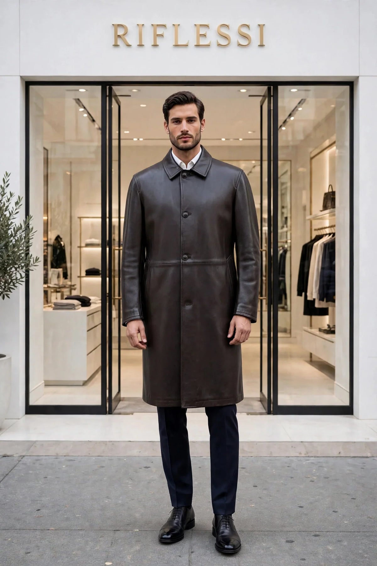 Kired ASTI Lambskin-Cashmere Reversible Overcoat — Dark Brown/ Dark Blue