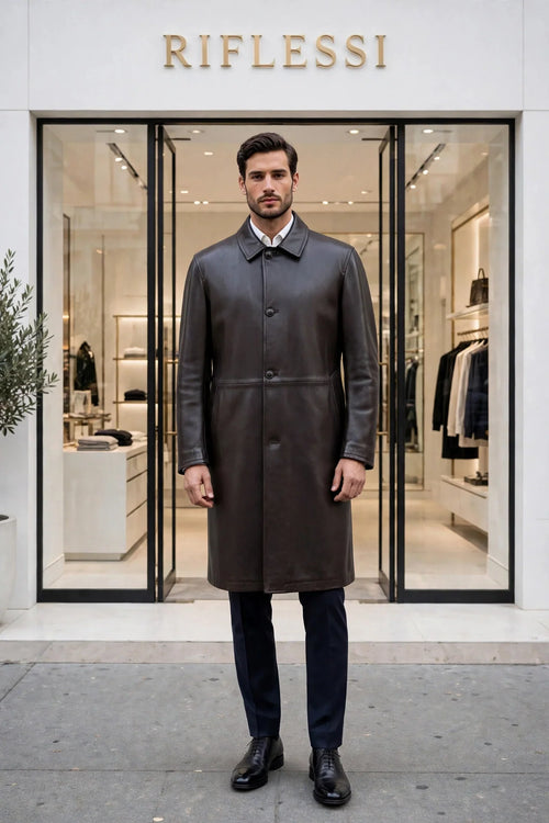 Kired ASTI Lambskin-Cashmere Reversible Overcoat — Dark Brown/ Dark Blue