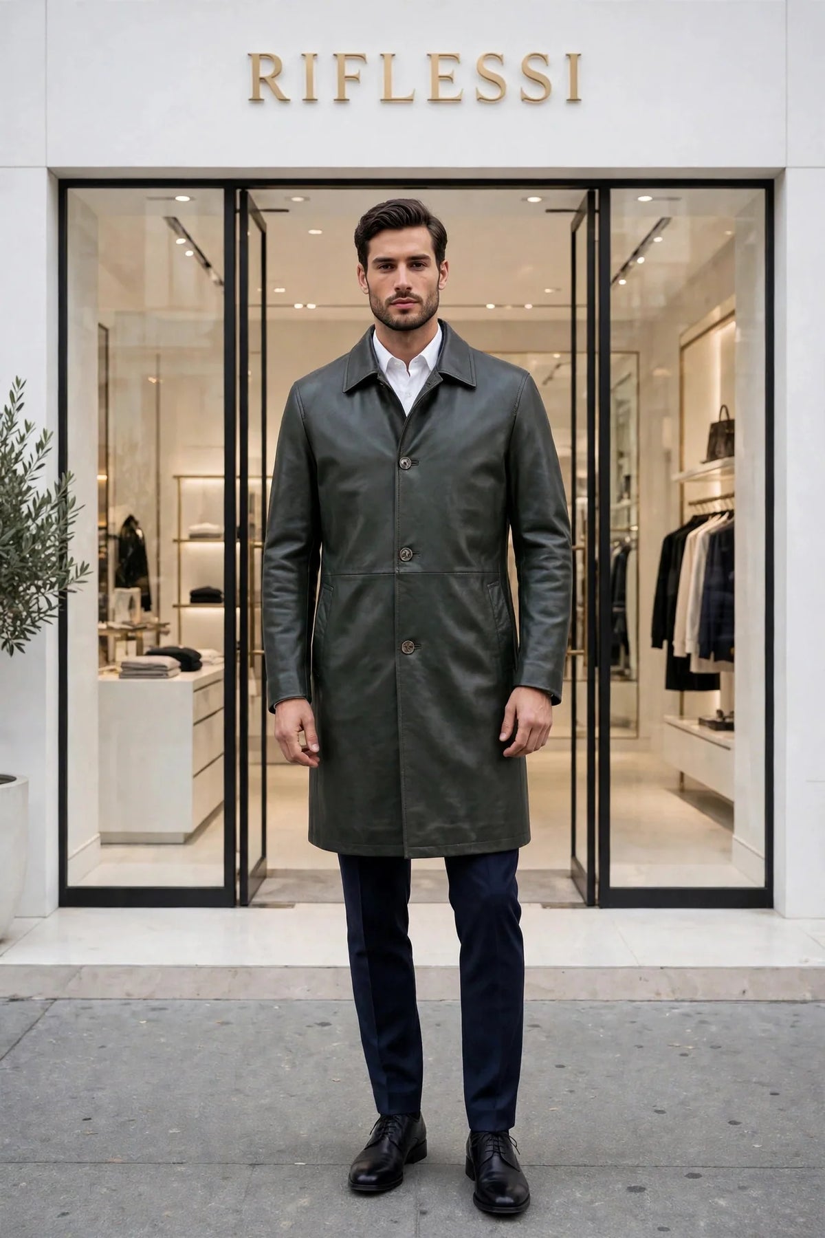 Kired ASTI Lambskin-Cashmere Reversible Overcoat — Forest Green/ Tan