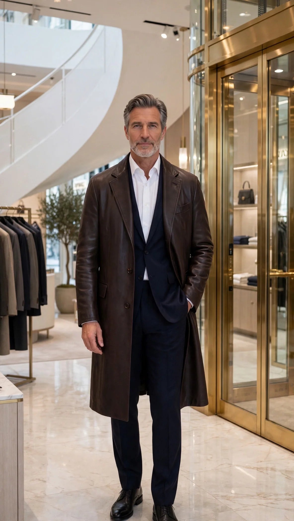 Kired ASTI Lambskin-Cashmere Reversible Overcoat — Dark Brown/ Dark Blue