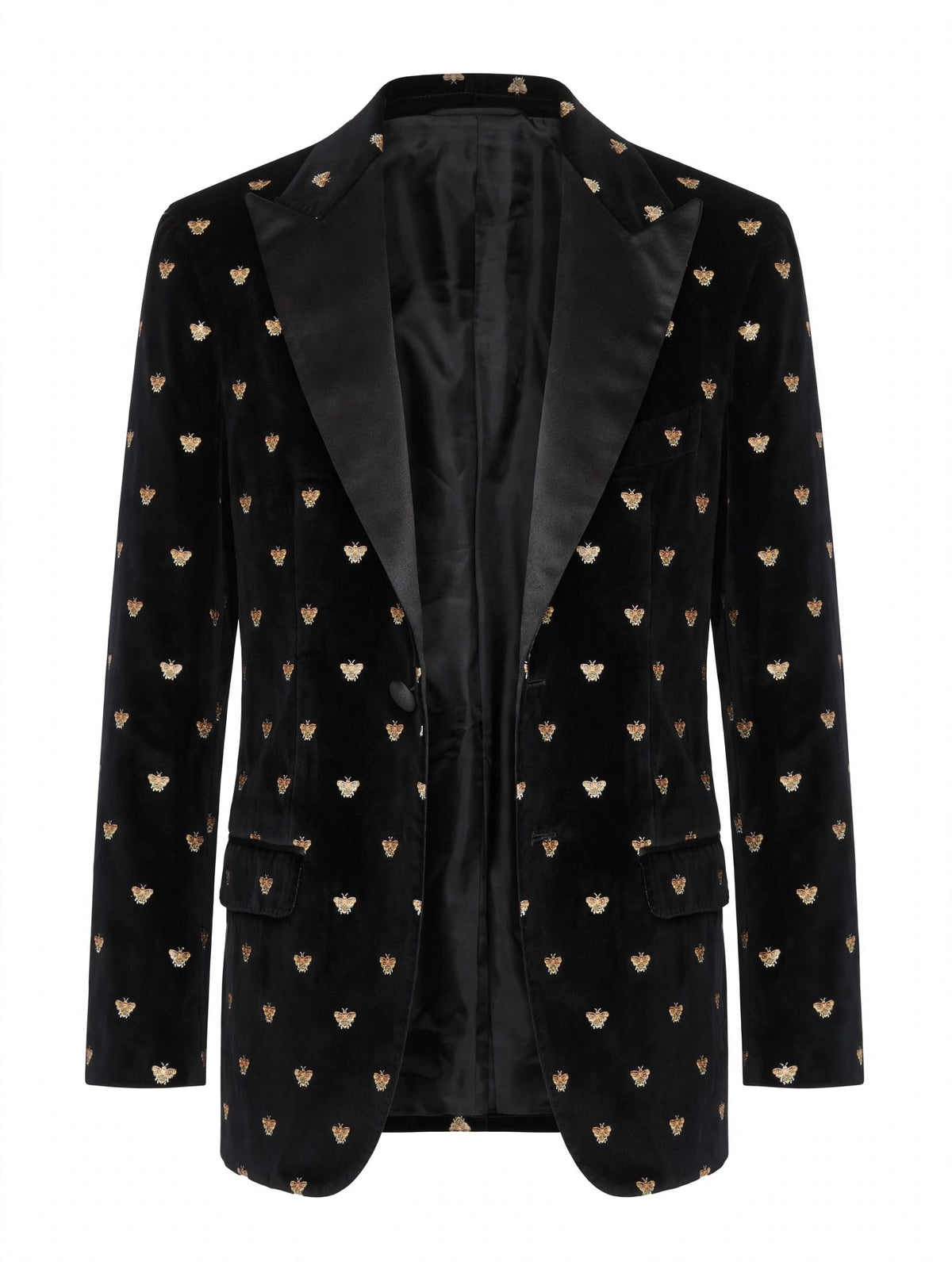 Sartorio black and gold bee cotton tuxedo jacket, front
