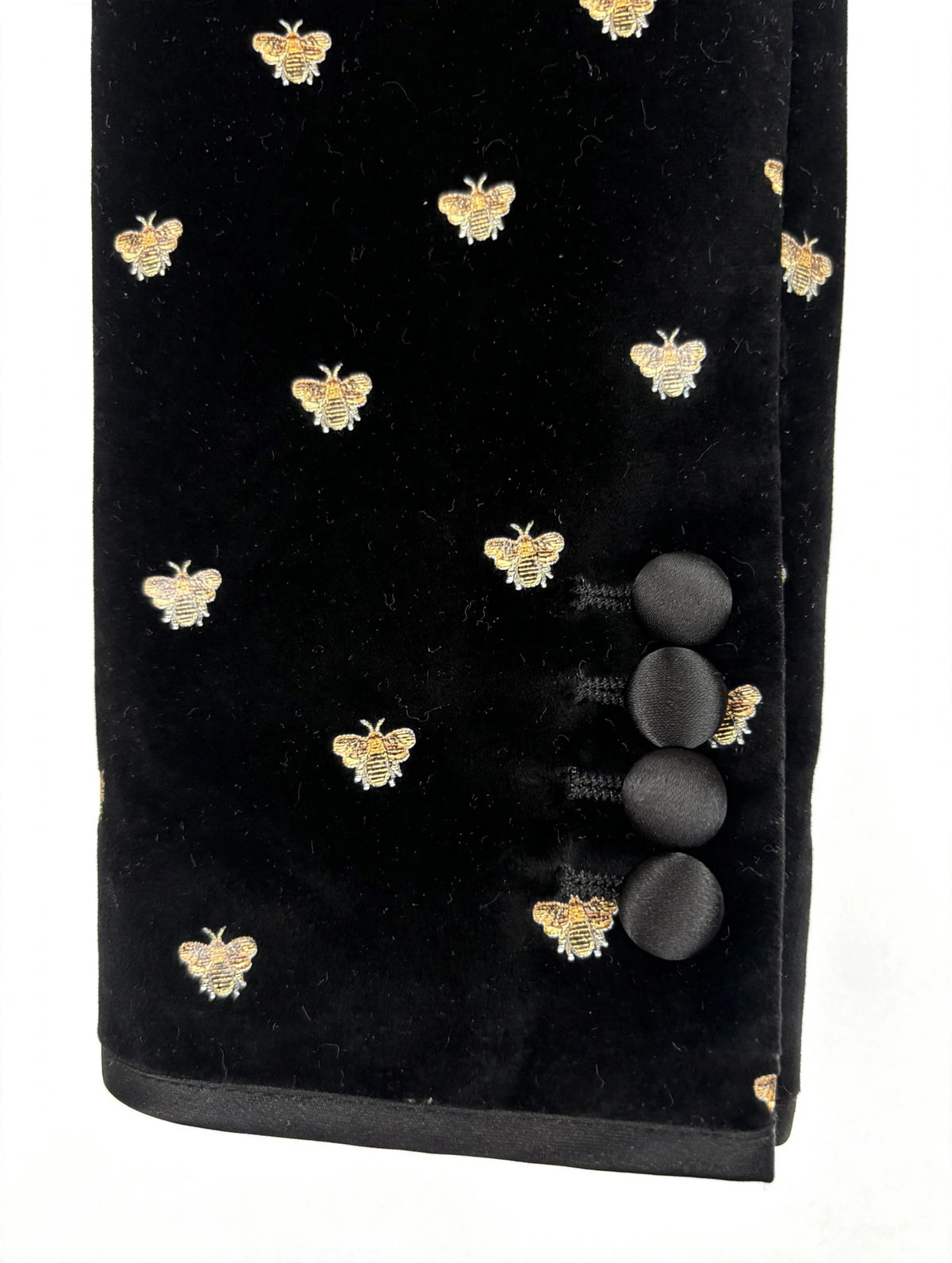 Sartorio black and gold bee tuxedo jacket, sleeve buttons detail