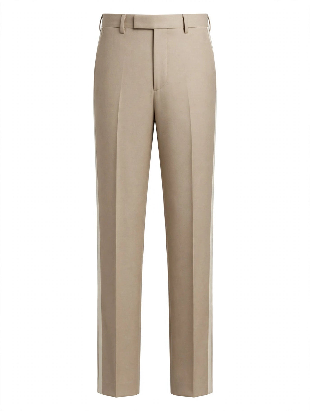 Sartorio beige virgin wool tuxedo trousers with ivory satin stripe