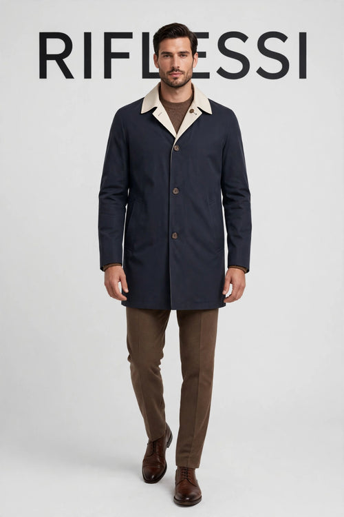 Ben Nylon Reversible Raincoat - blue side on model