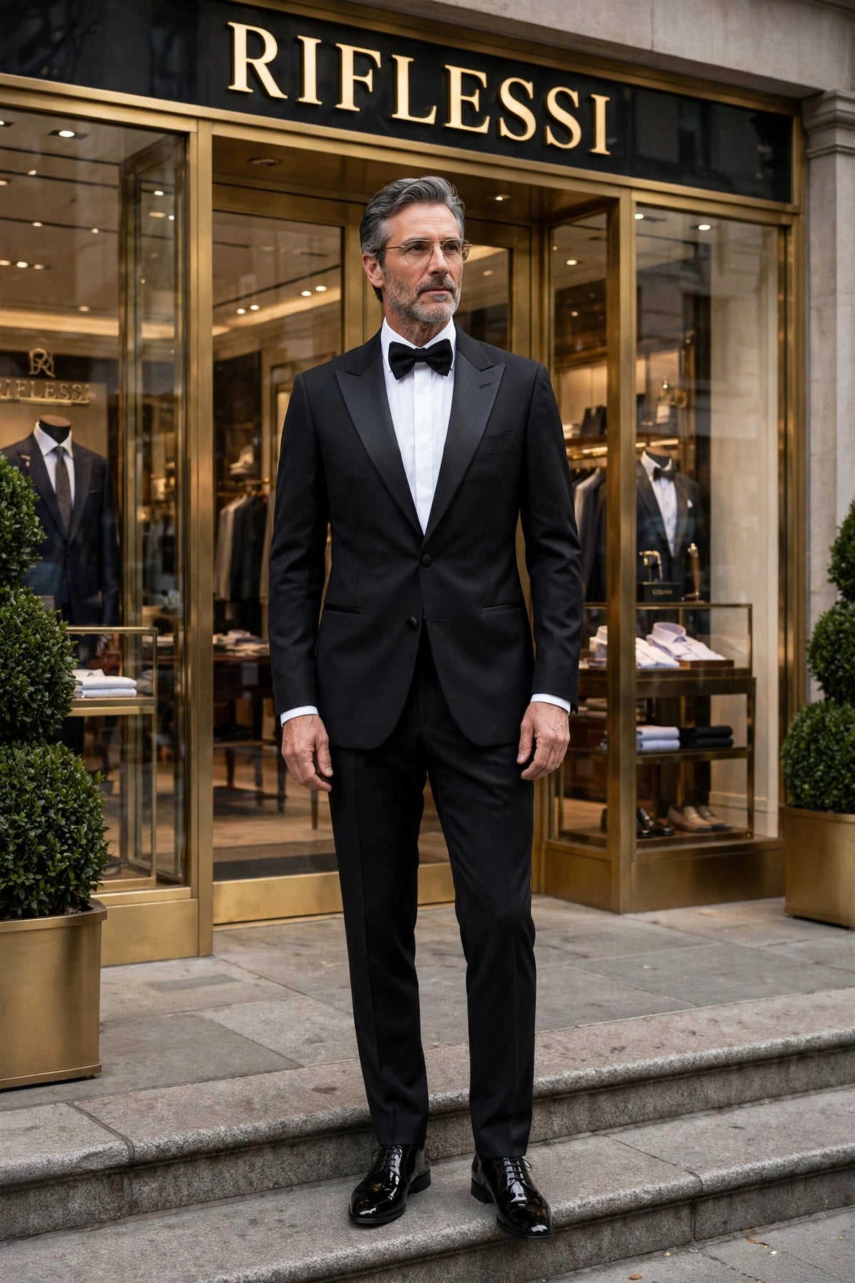 Black tuxedo suit - model, storefront