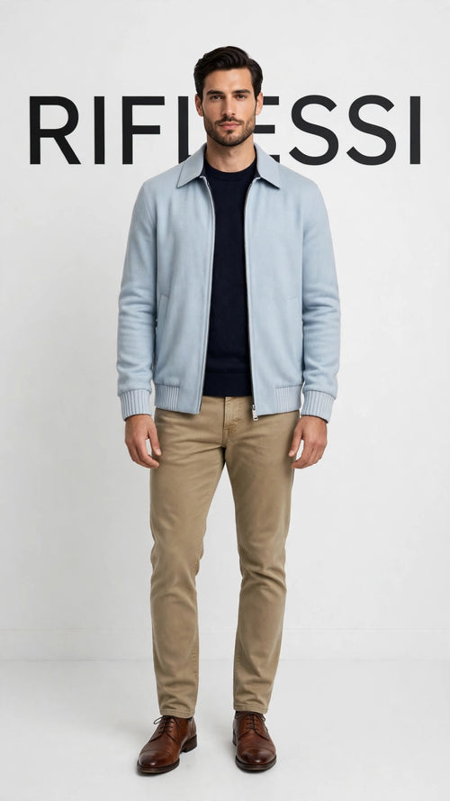 Brakk Reversible Blouson - light blue cashmere side on model