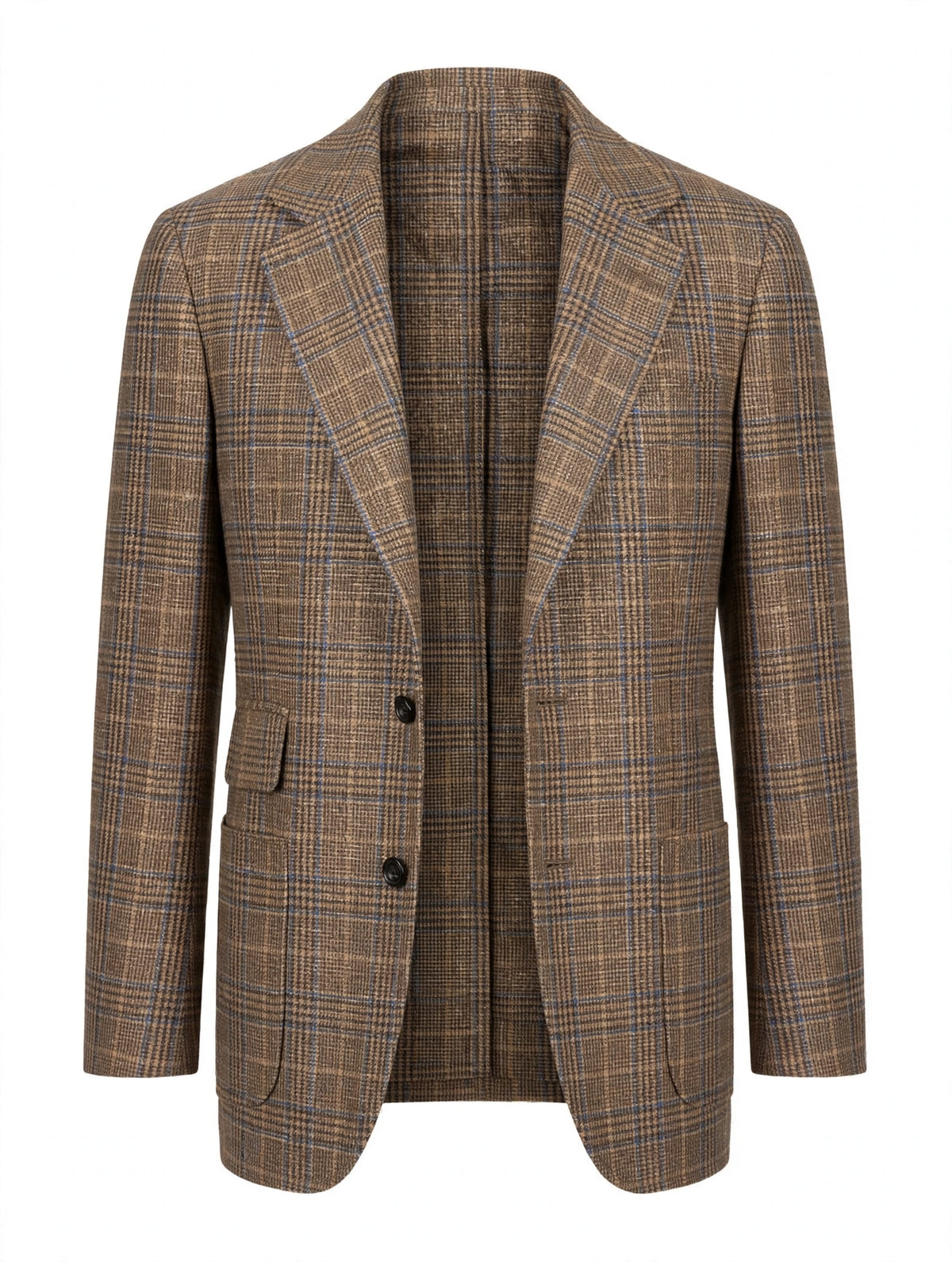 Sartorio brown plaid jacket, front with patch pockets